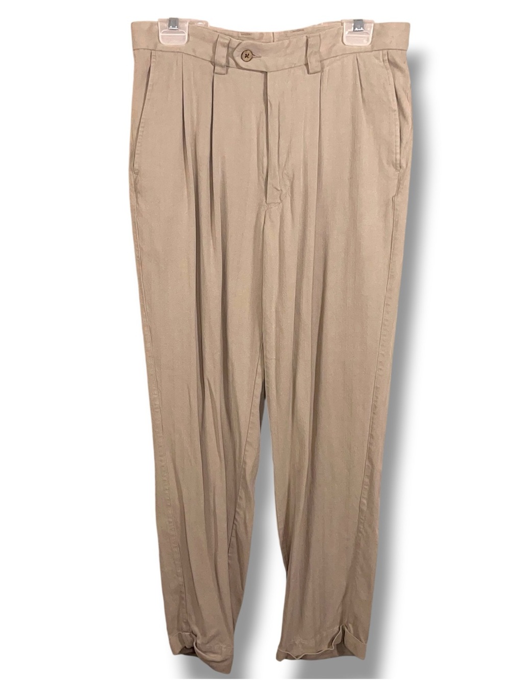 32x27 Actual Paradise Collection Pure Silk Pants Khaki Beige Pleated Neutral